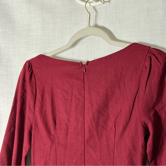 Princess Polly Villa‎ Mini Dress Burgundy Wrap Tie Square Neck Ruffle Hem Size 4 - Picture 8 of 11
